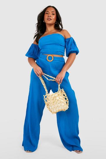 Plus Raffia Buckle Cheesecloth Two-Piece blue