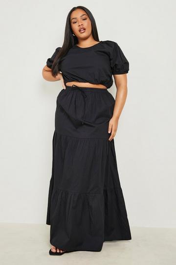 Plus Poplin Maxi Skirt Co-ord black