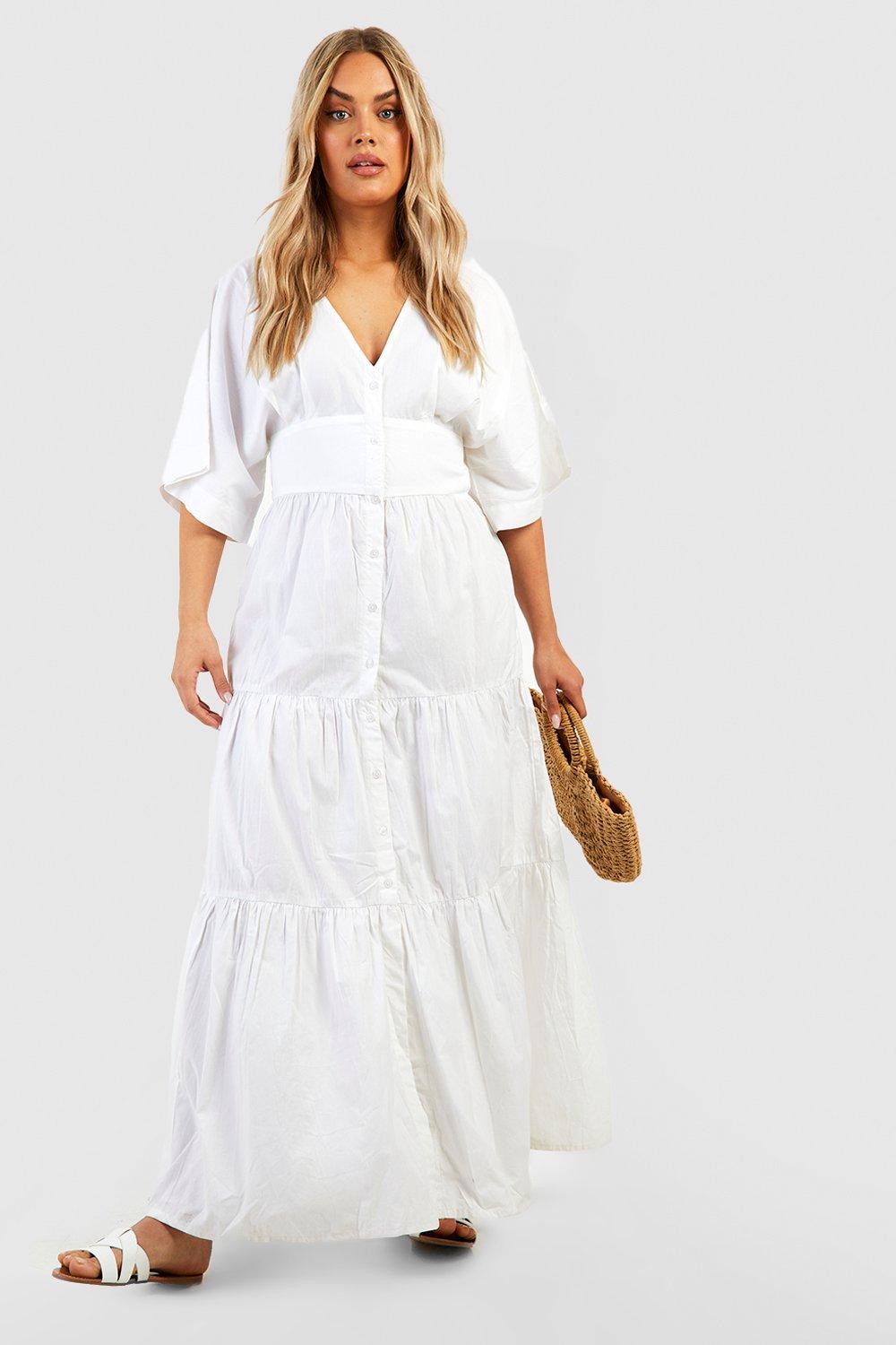 Plus Poplin Maxi Jurk Met Knopen