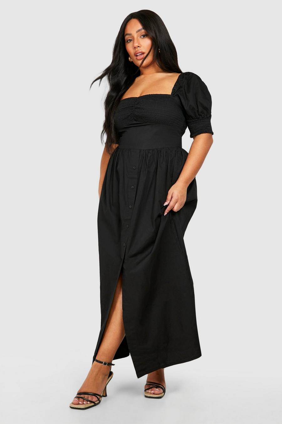 Black Plus Poplin Milkmaid Maxi Dress image number 1