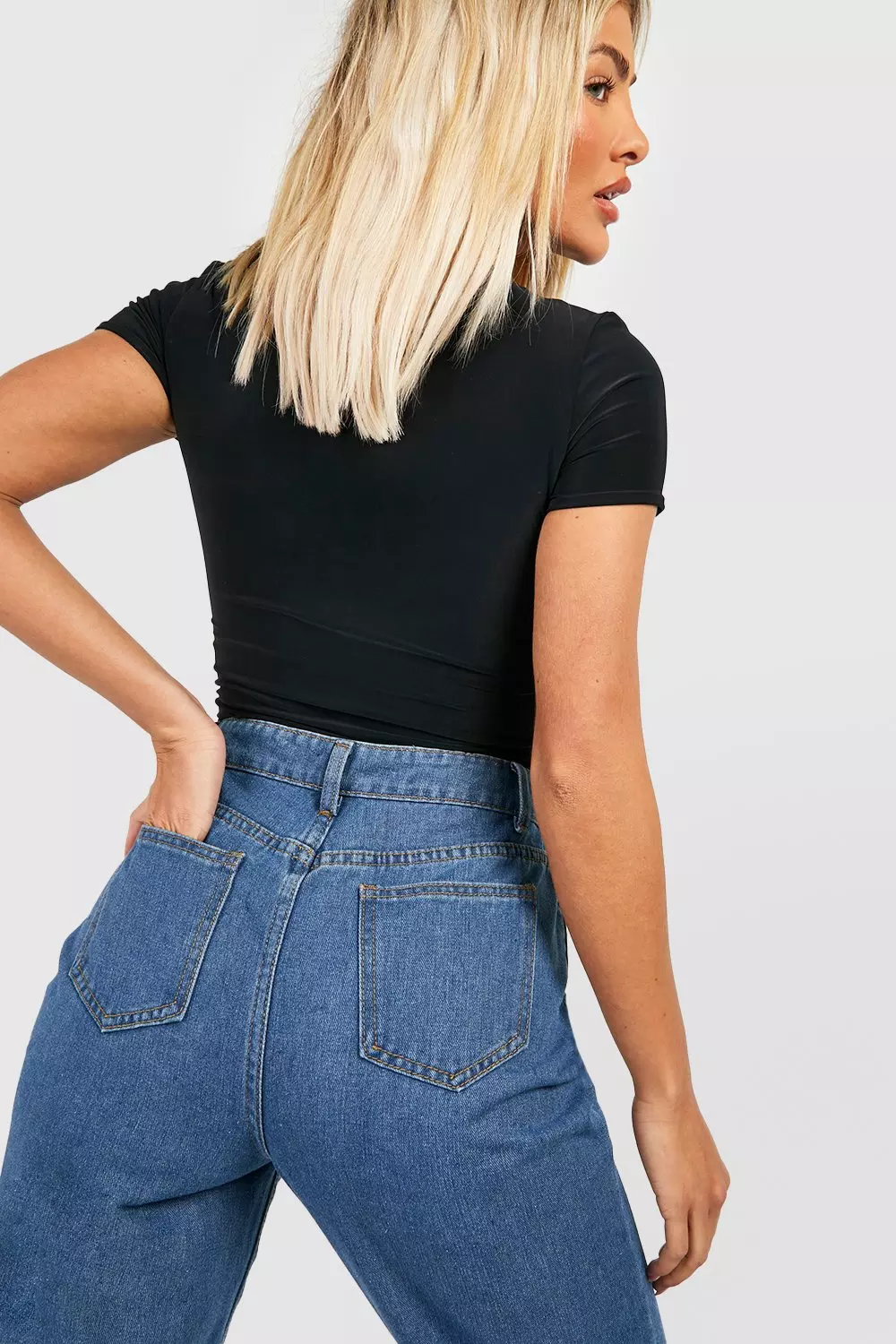 Ecru Double Layer Slinky Short Sleeve Bodysuit alternative image