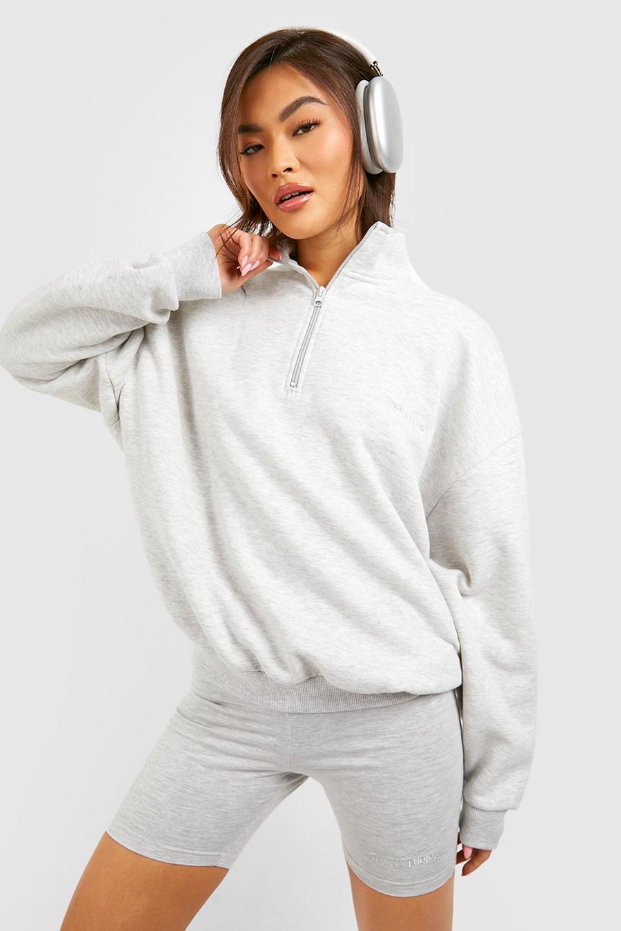 Ash grey Dsgn Studio Half Zip Oversized Sweater And Cycling Short Set image number 1