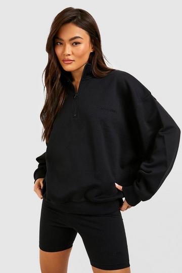 Half Zip Oversized Sweater And Biker Short Set black