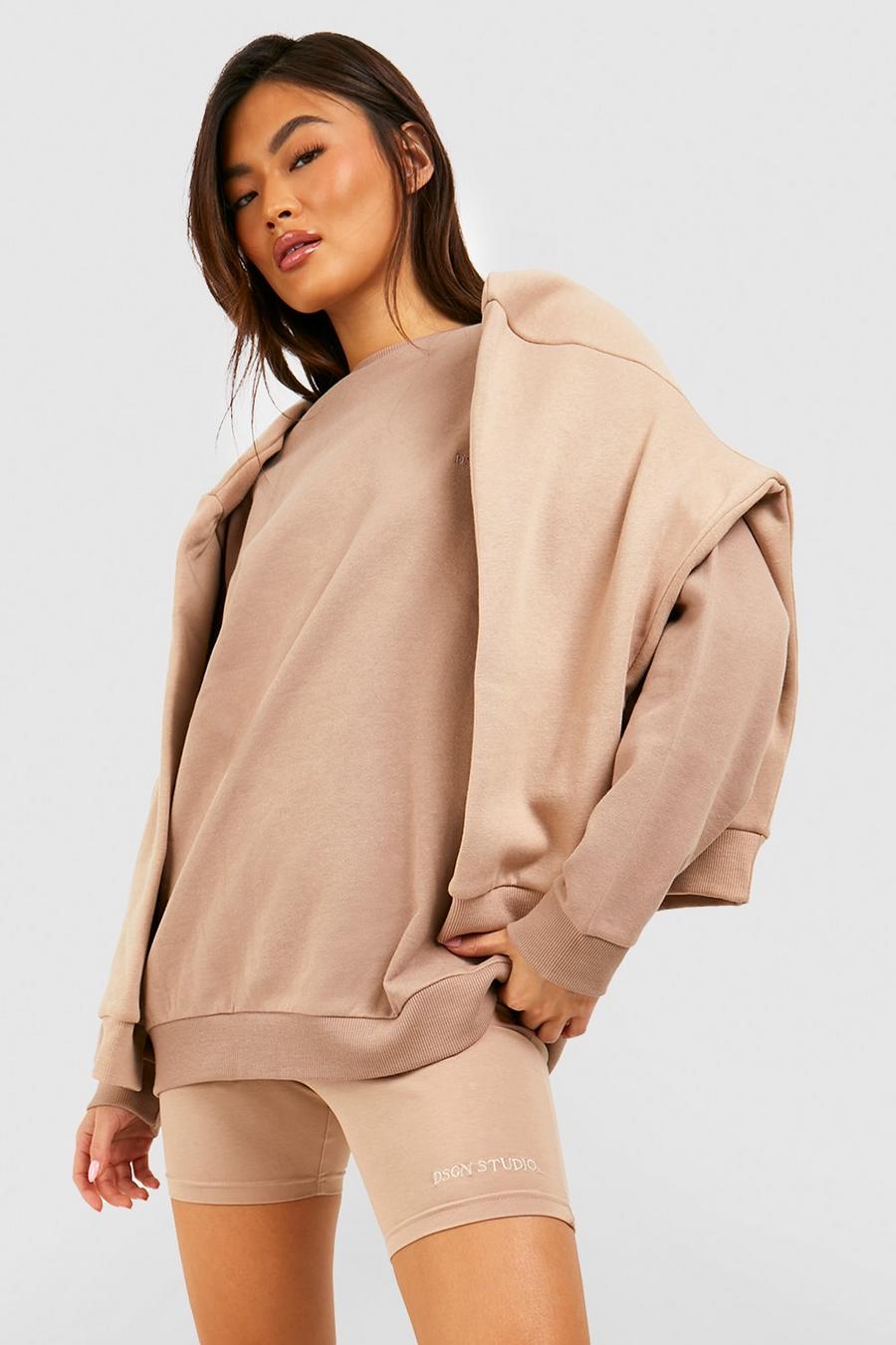 Taupe Oversized Sweater And Biker Short Set image number 1