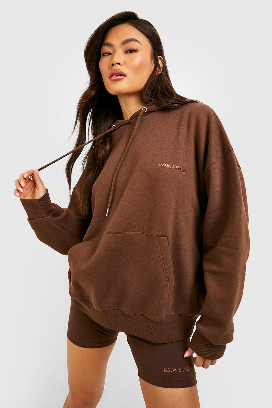Chocolate brun Dsgn Studio Oversized Hoodie And Cycling Short Set