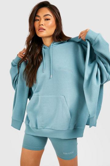 Oversized Hoodie And Cycling Short Set blue