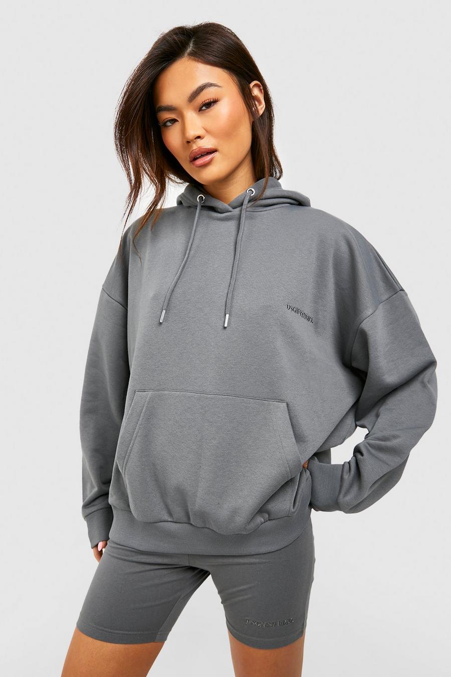 Charcoal gris Oversized Hoodie And Cycling Short Set