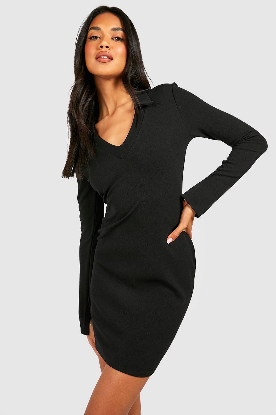 Black svart Collared Split Sleeve Mini Dress