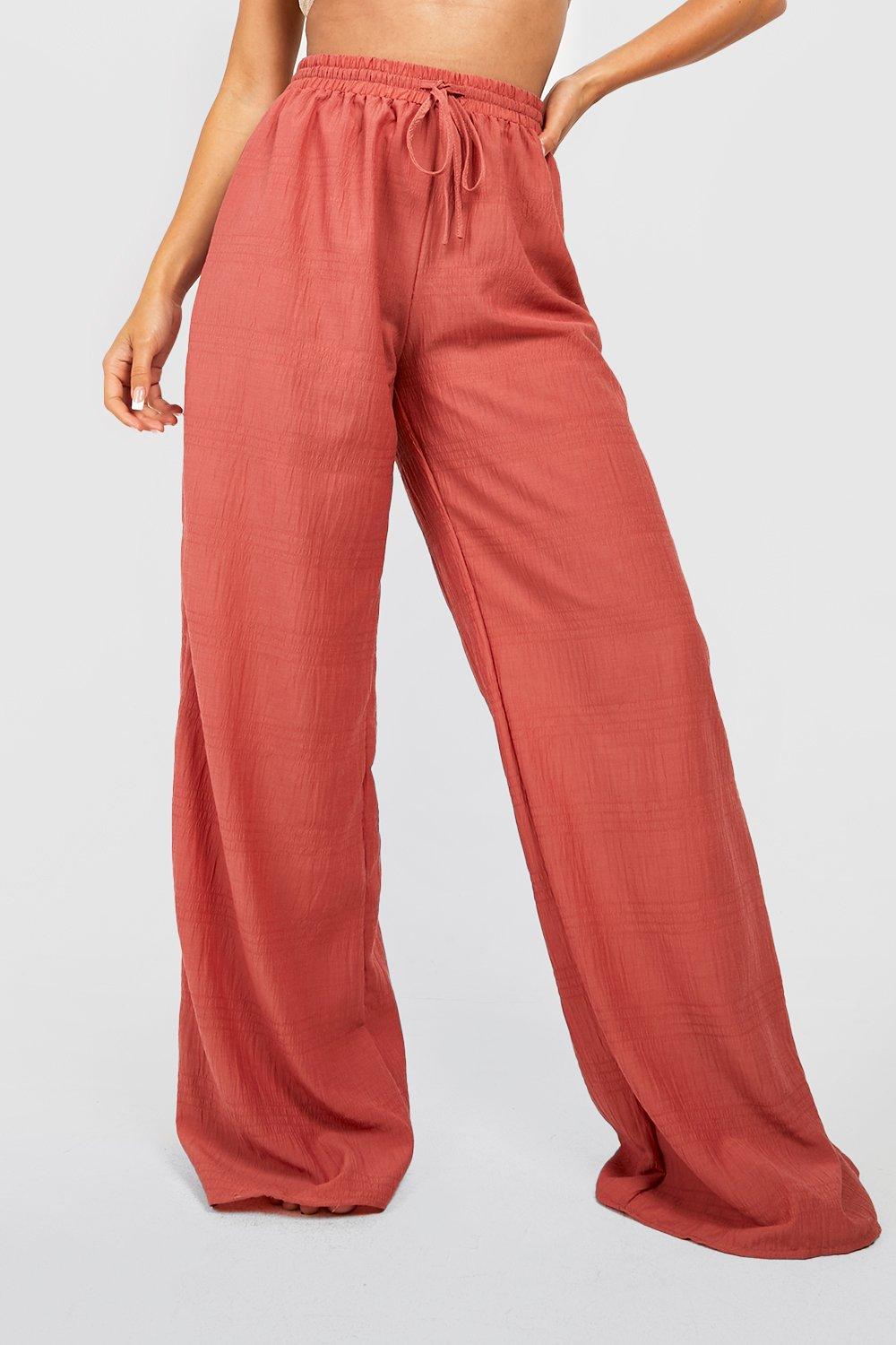 Shirred Crinkle Palazzo Beach Trousers