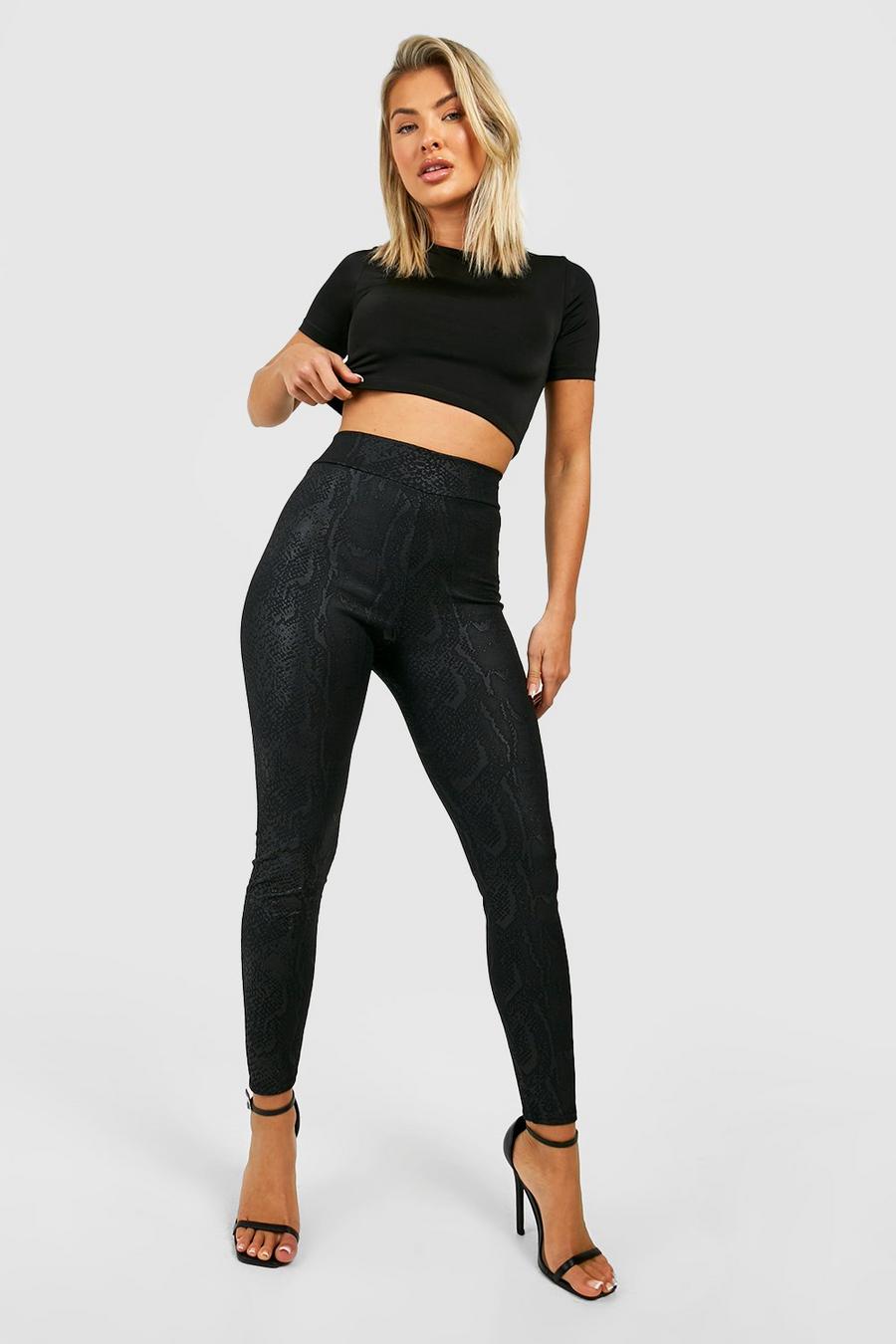 Black Croc Pu Coated High Waisted Leggings image number 1