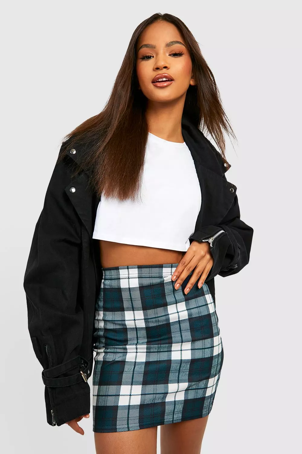 Check Print High Waisted Mini Skirt