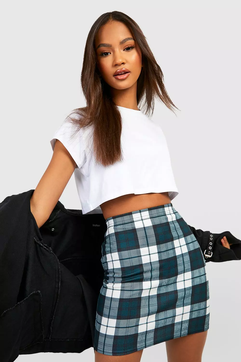 Green check high waist mini skirt hotsell