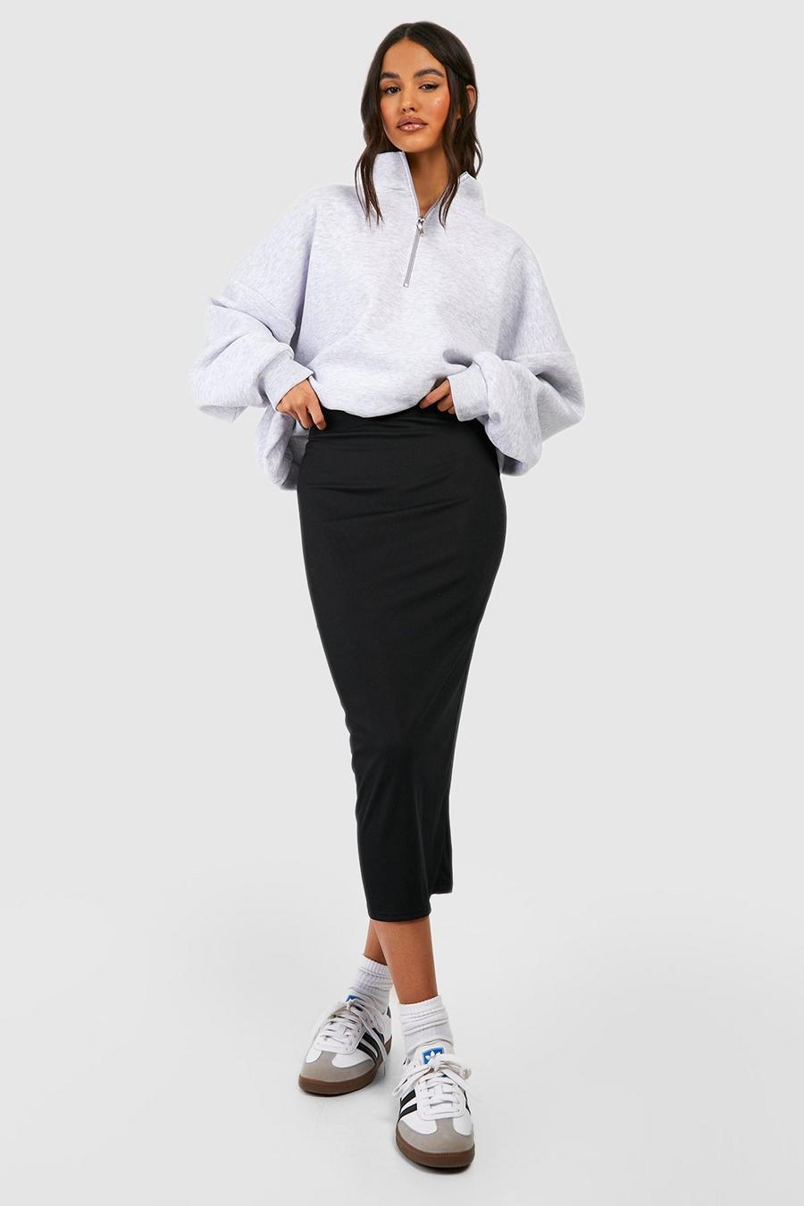 Black Basic Ribbed High Waisted Midaxi Skirt image number 1