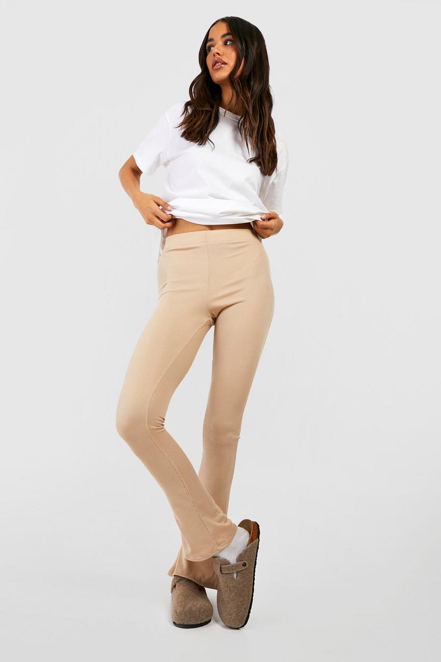 Stone Basic Ribbed High Waisted Flared Trousers image number 1