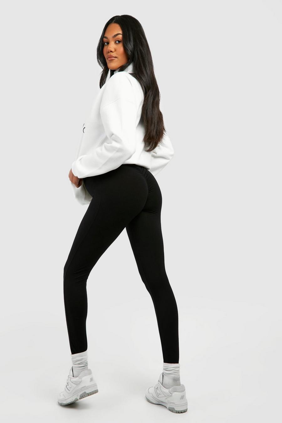 Black Maternity Ruched Bum Over Bump Leggings image number 1