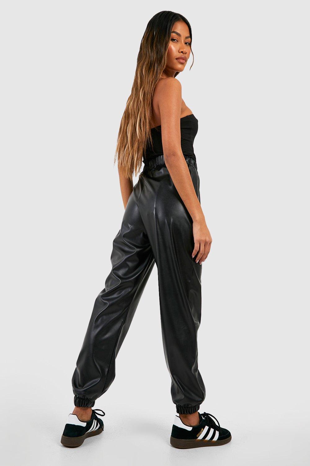 High Waisted Faux Leather Cargo Joggers