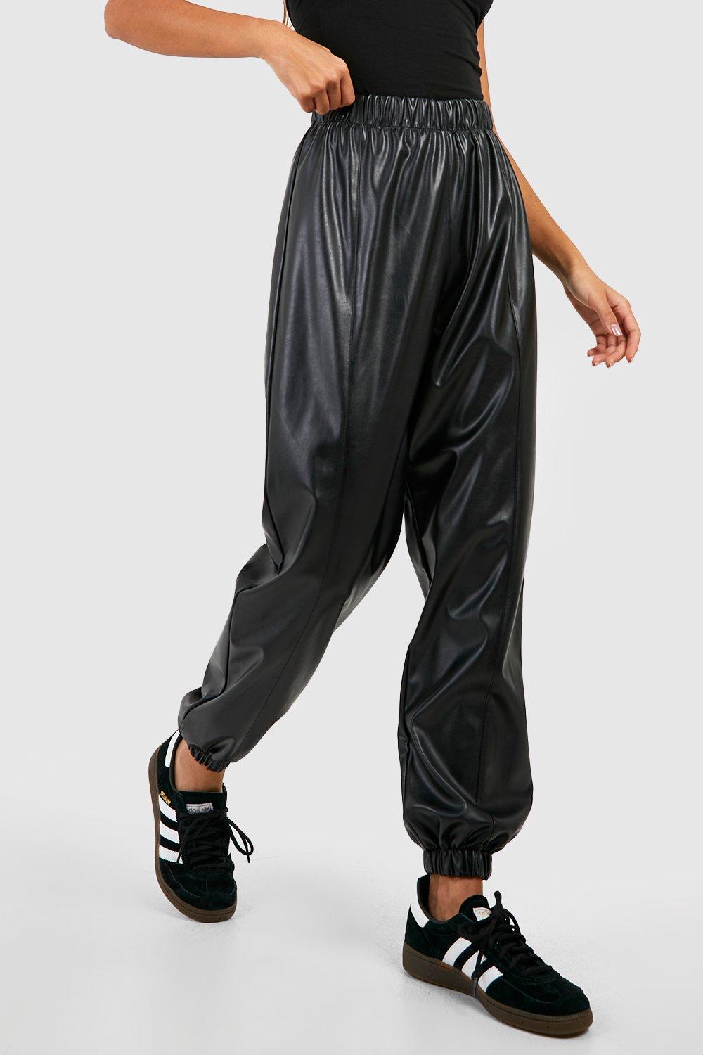 High Waisted Faux Leather Cargo Joggers