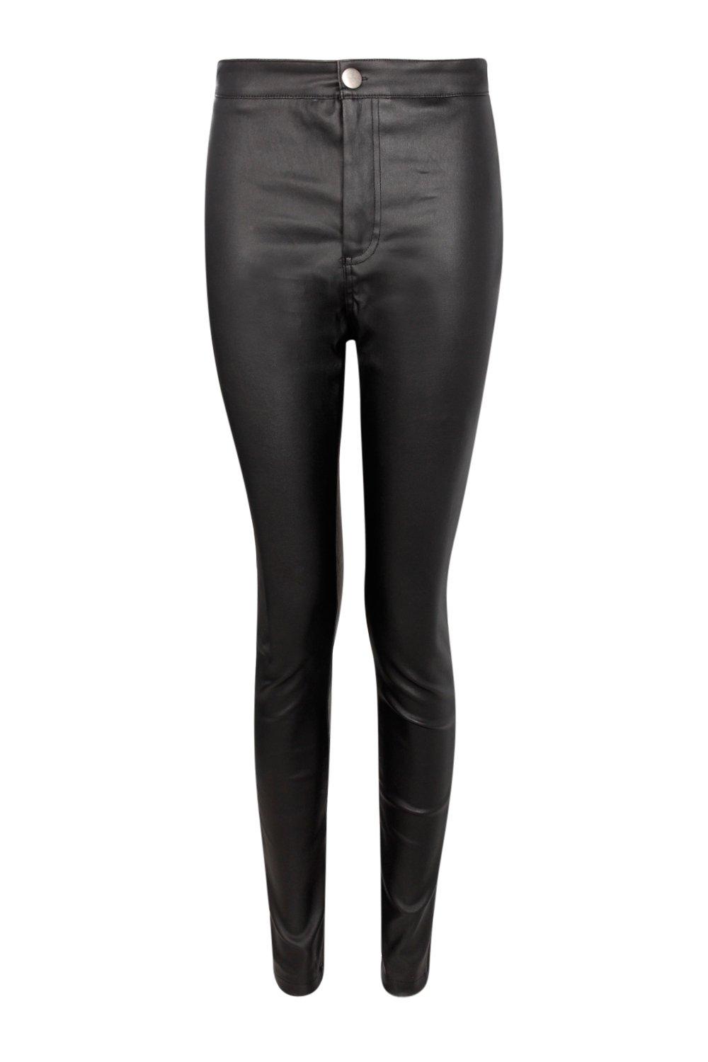 High Waisted Matte Leather Look Skinny Trousers