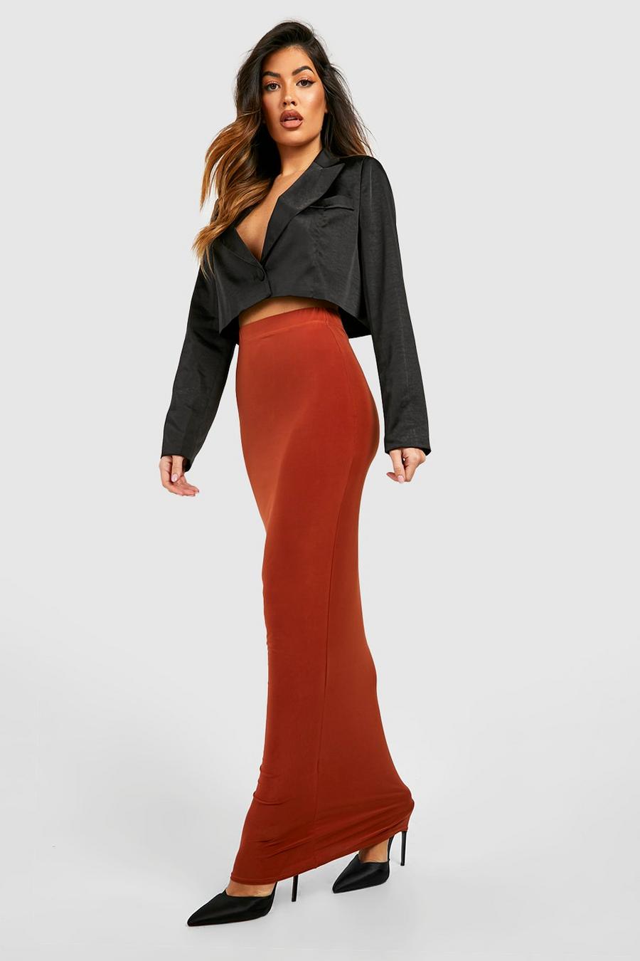 Burnt orange Slinky Basics Floor Length Maxi Skirt image number 1