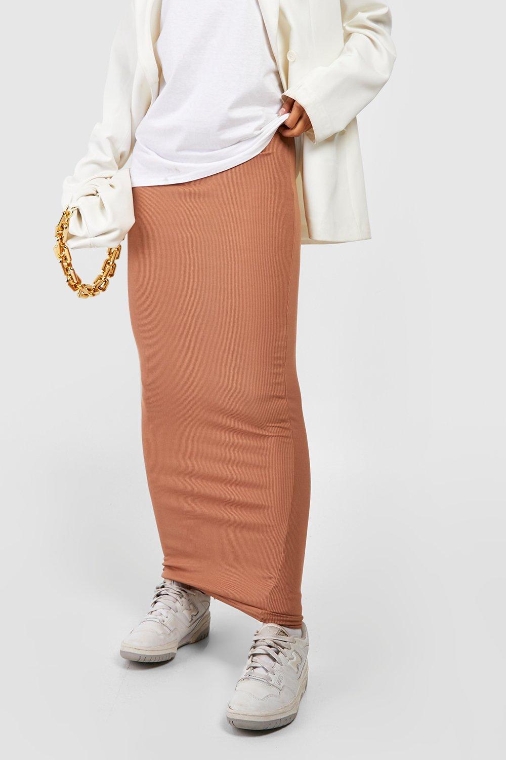 Basic Ribbed Floor Length Maxi Skirt boohoo IL