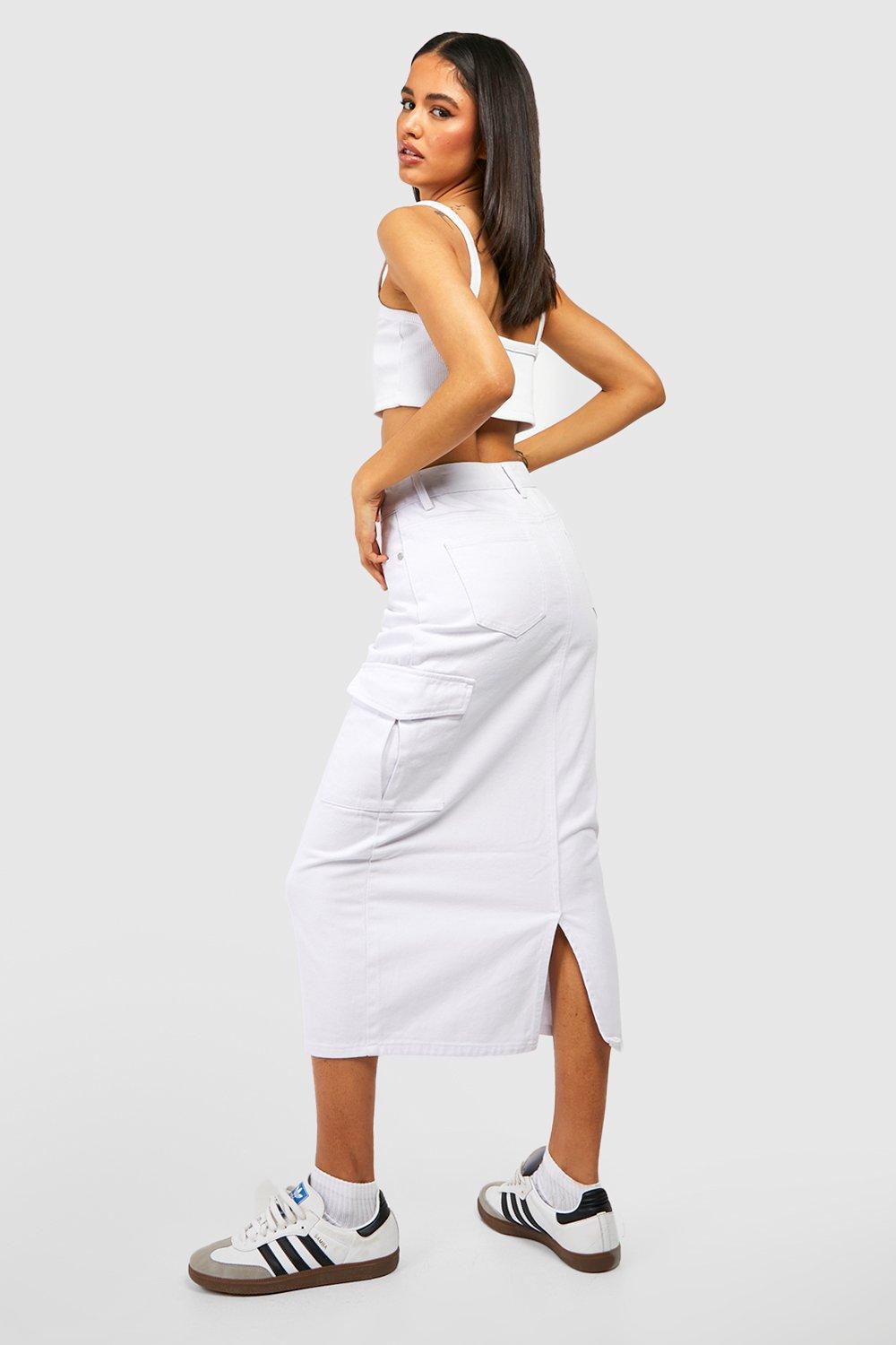 Designer white midi outlet skirt