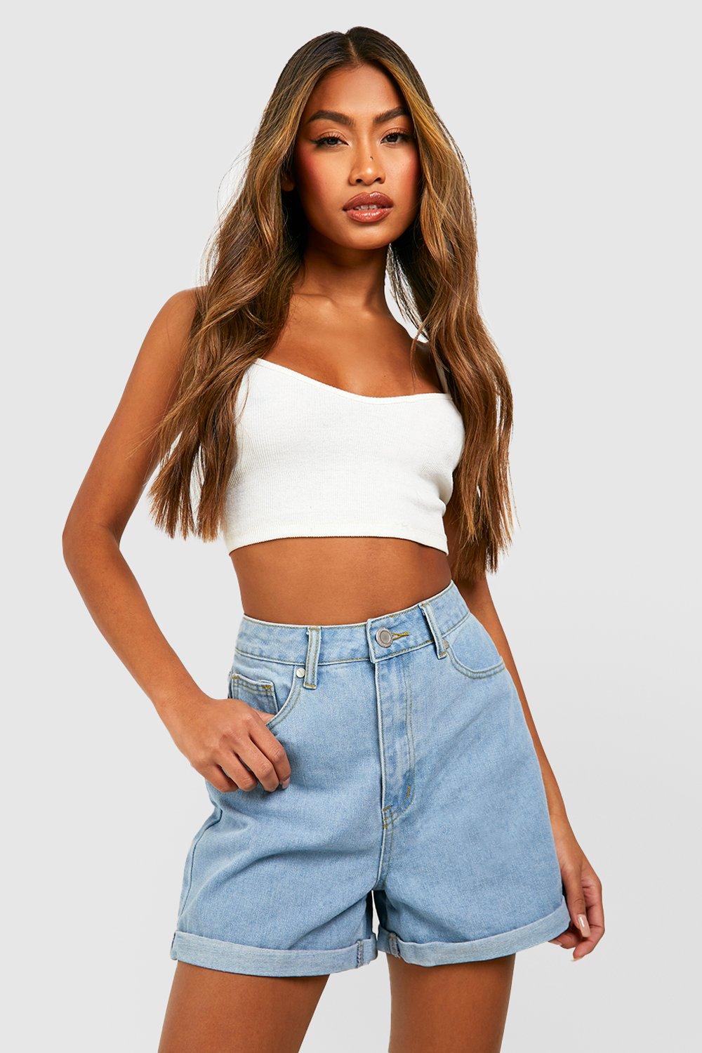 Ripped Cotton Shorts Rolled Hem Sexy Jean Womens High Waisted