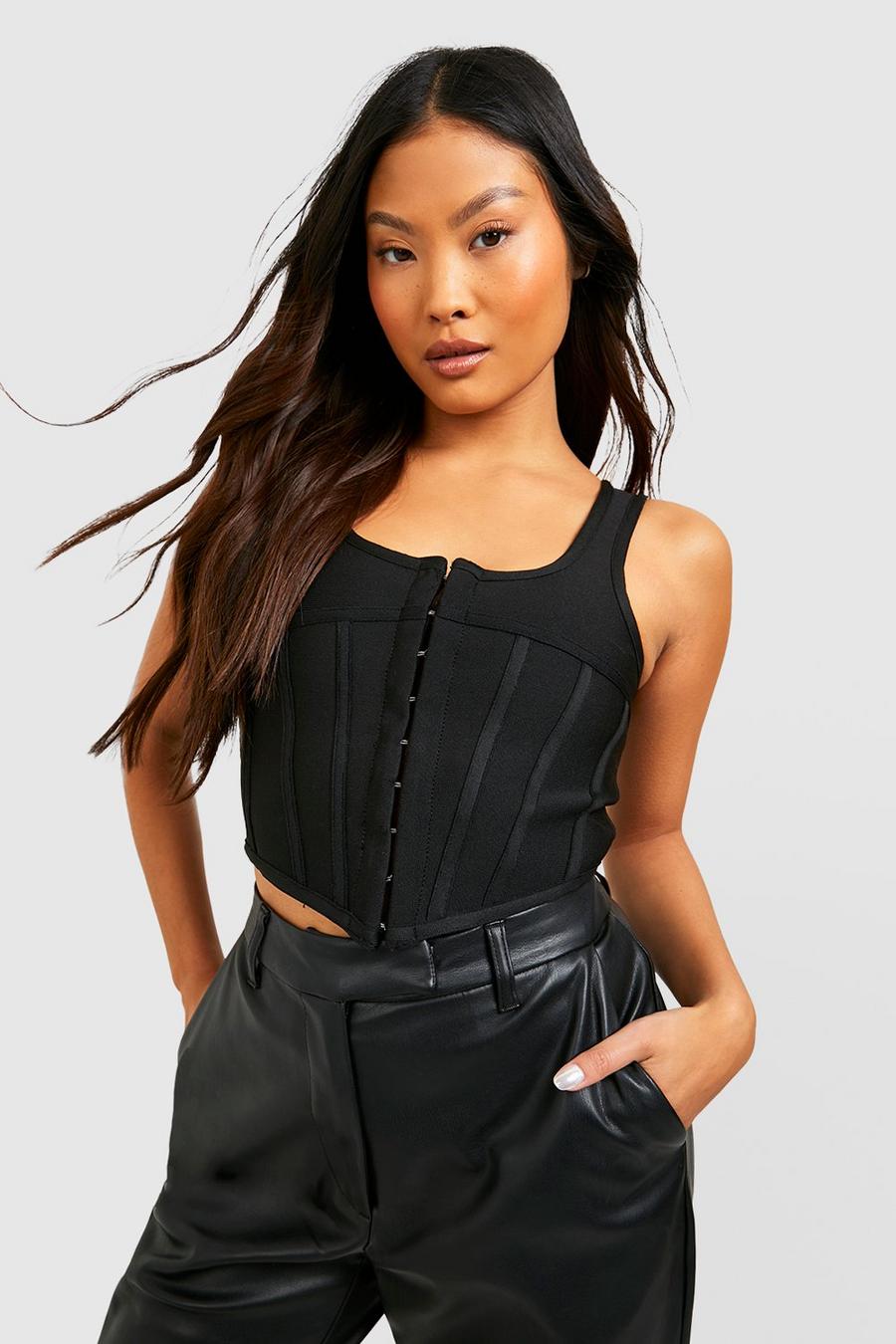 Black Petite Bandage Strappy Hook And Eye Corset Top