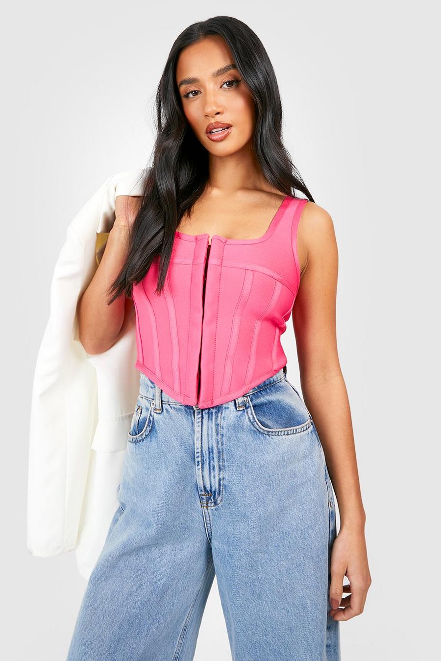 Hot pink Petite Bandage Strappy Hook And Eye Corset Top