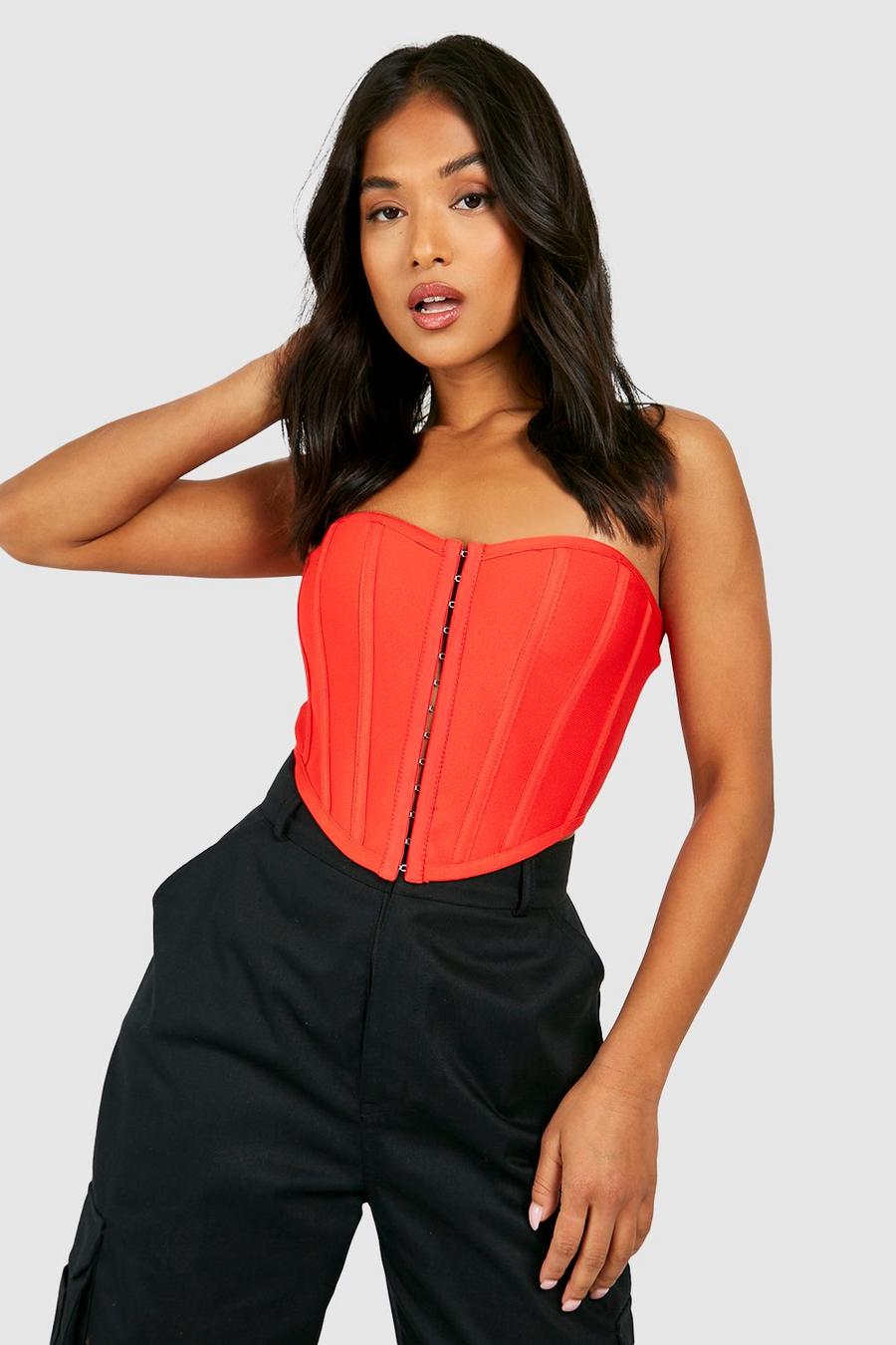 Red Petite Bandage Hook And Eye Bandeau Corset Top image number 1