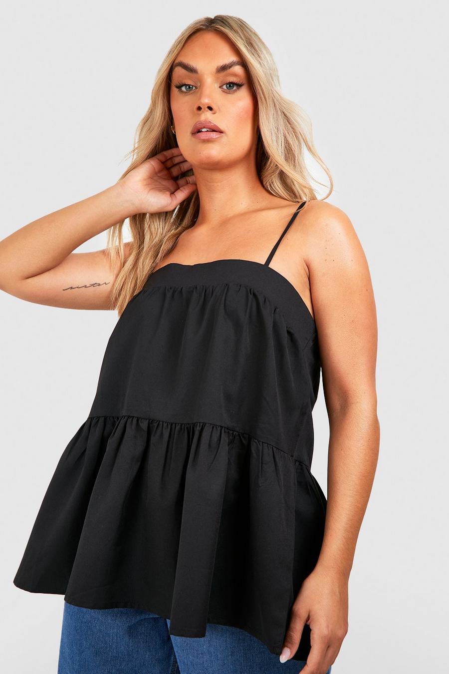 Black Plus Woven Square Neck Teired Cami Top