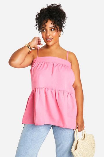 Plus Woven Square Neck Tiered Camisole candy pink