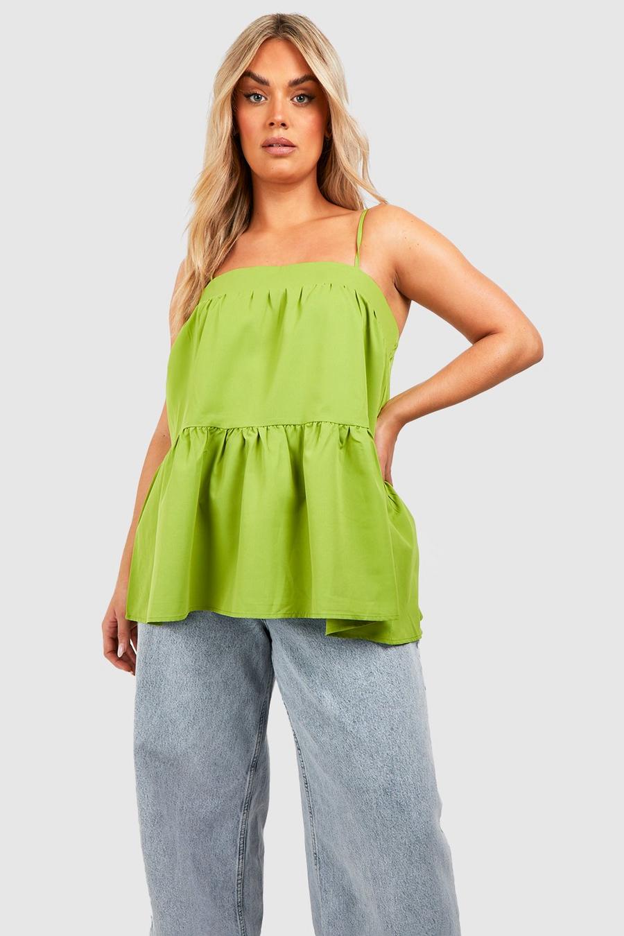 Lime green Plus Woven Square Neck Teired Cami Top