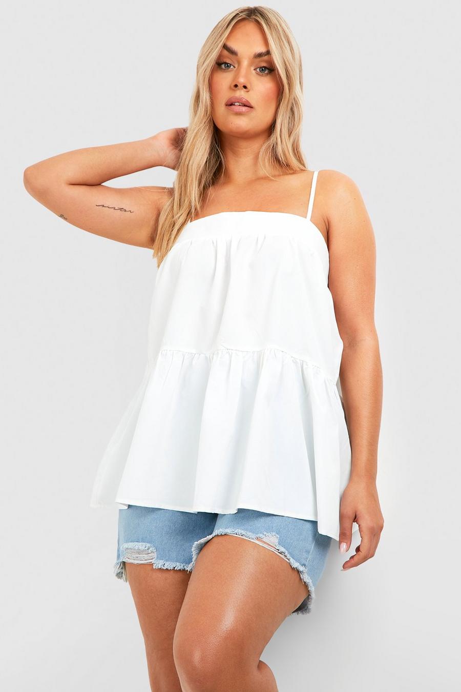 White Plus Woven Square Neck Teired Cami Top image number 1