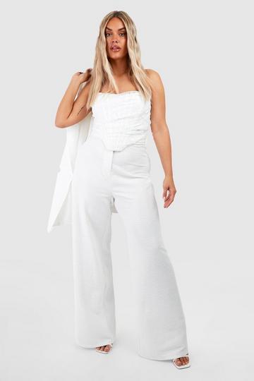 Plus Textured Wide Leg Tailored Trousers ivory