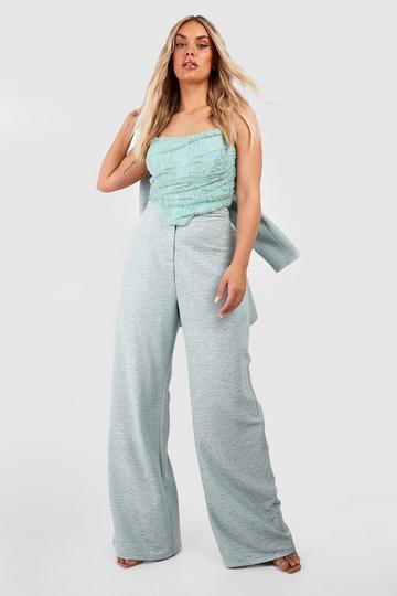 Plus Textured Wide Leg Dress Pants sage