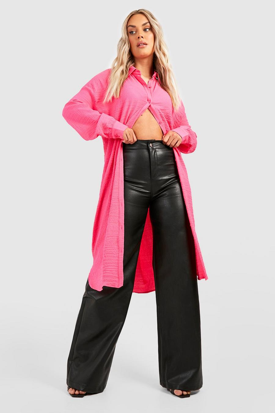 Camicia lunga Plus Size con trama in rilievo, Pink