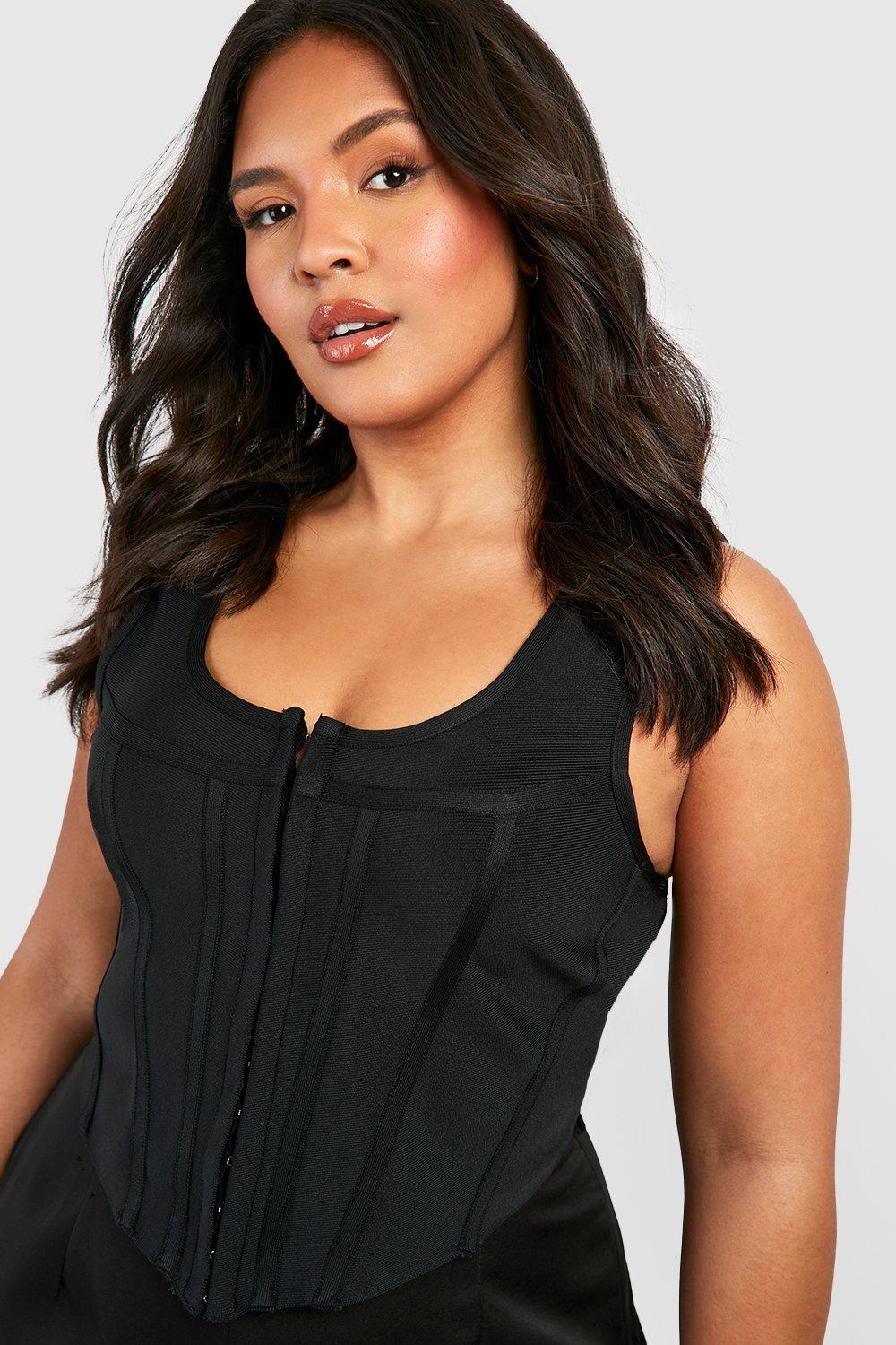 boohoo Plus Bandage Hook and Eye Corset Top - Black - Size 12