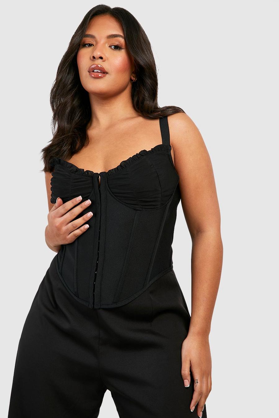 Top a corsetto Plus Size fasciante con coppe e ruches, Black image number 1