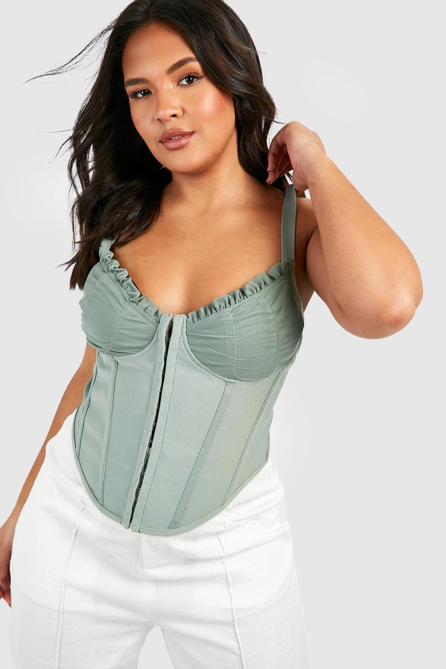 Sage green Plus Ruched Cup Bandage Corset Top