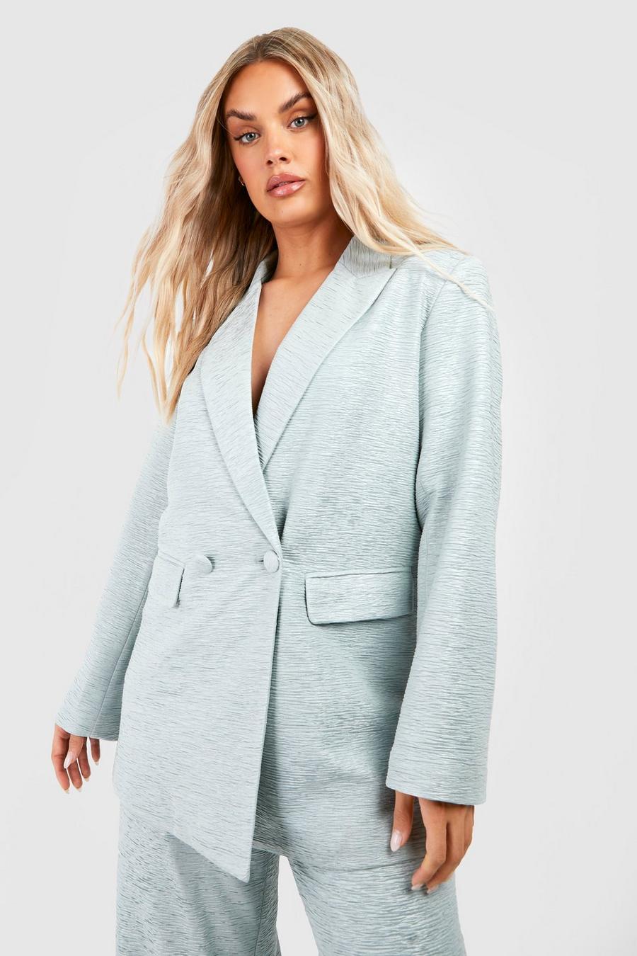 Textured Single-Breasted Blazer with Flap Pockets