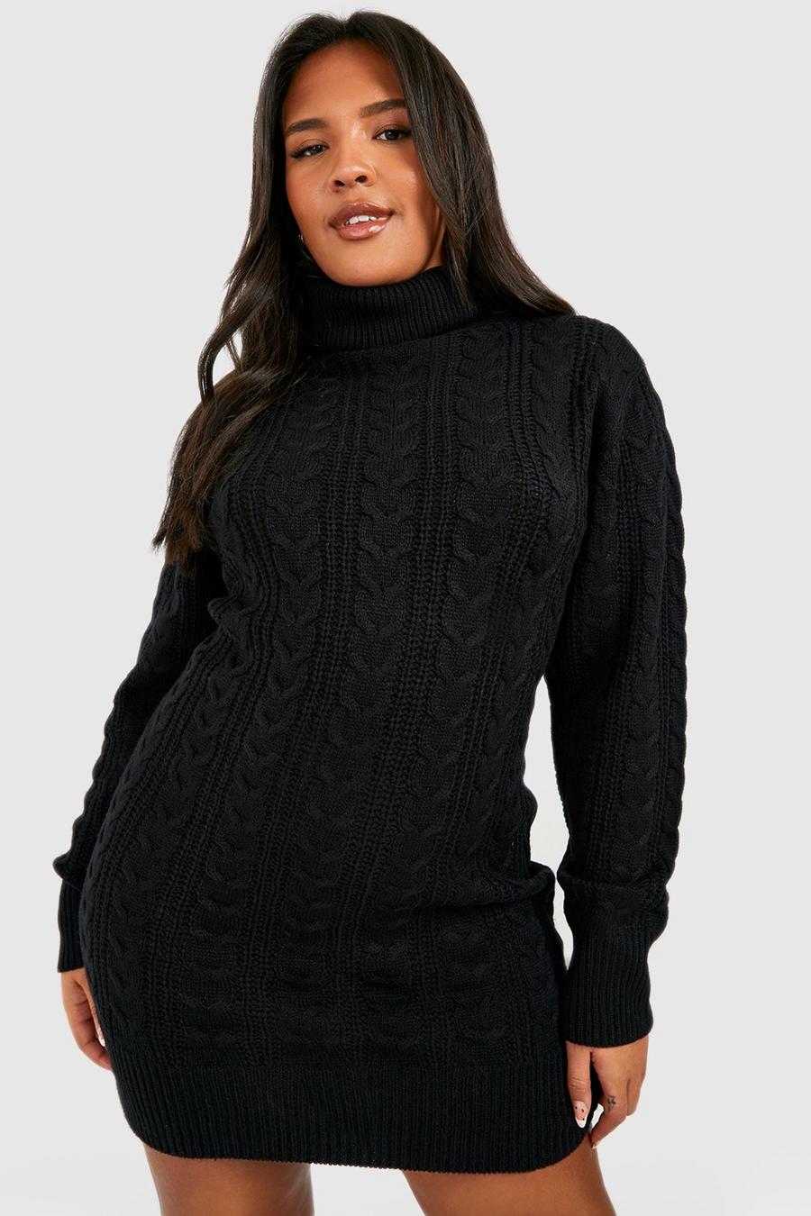 Black Plus Cable Knit Turtleneck Sweater Dress image number 1