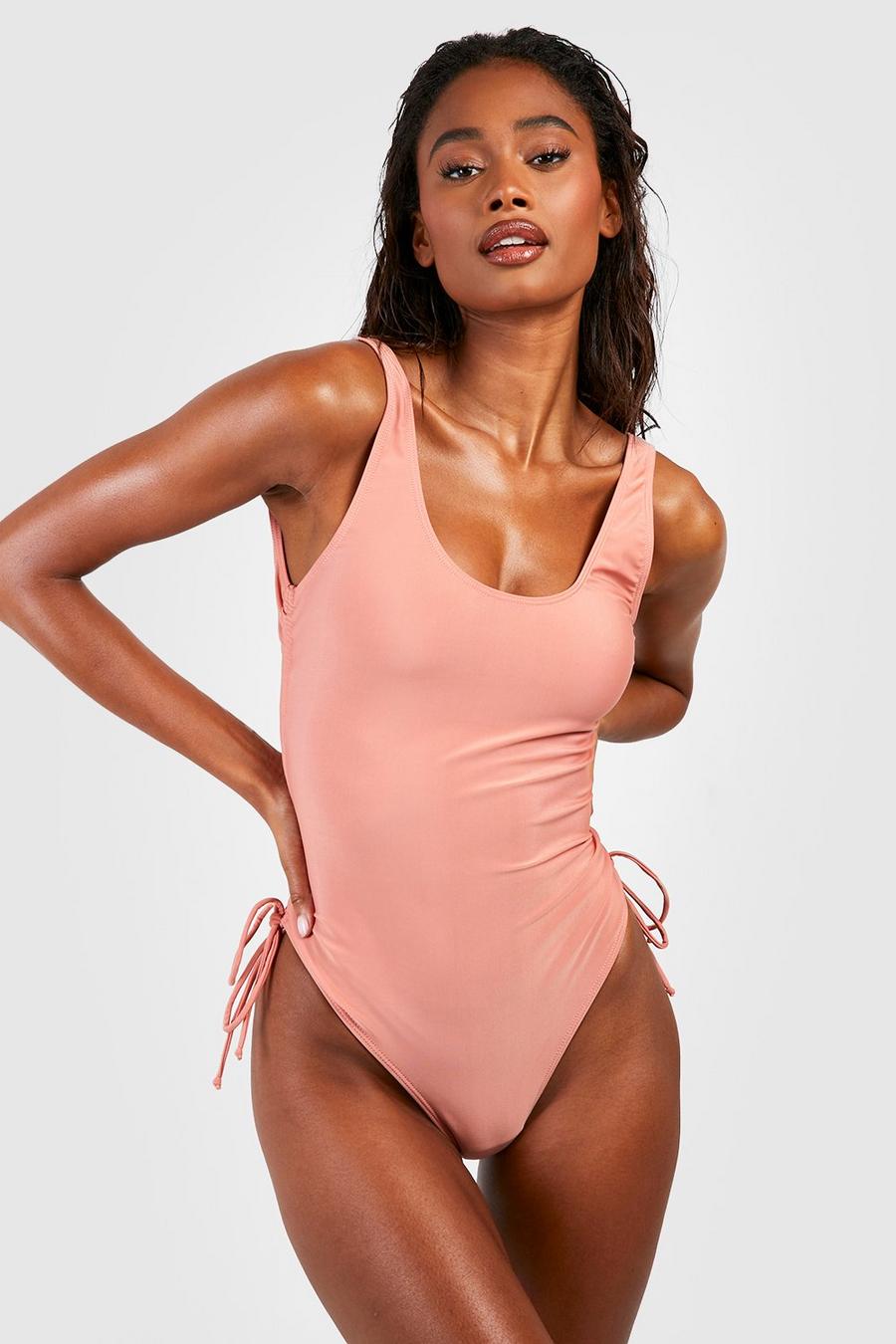 Mocha Ruched Sides Scoop Swimsuit