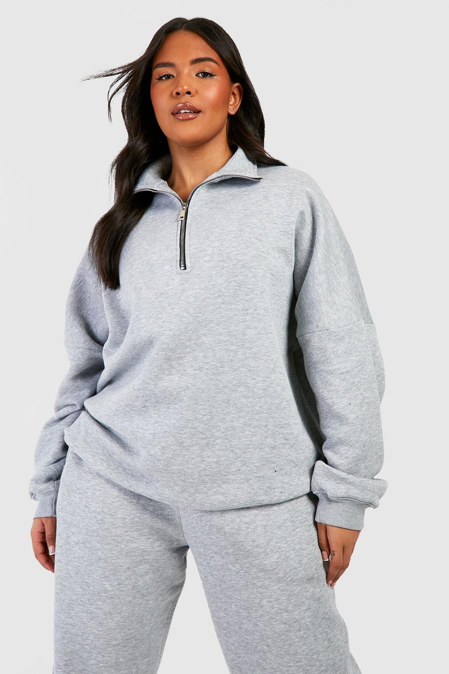 Ash grey Plus Oversized Half Zip Sweatshirt