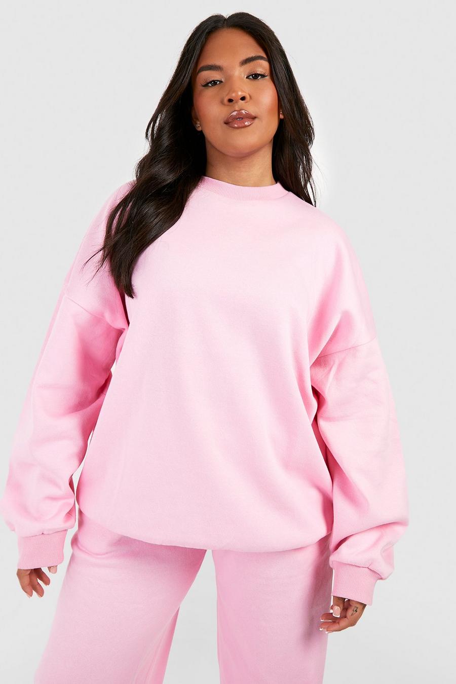 Plus Oversize Basic Sweatshirt, Pink