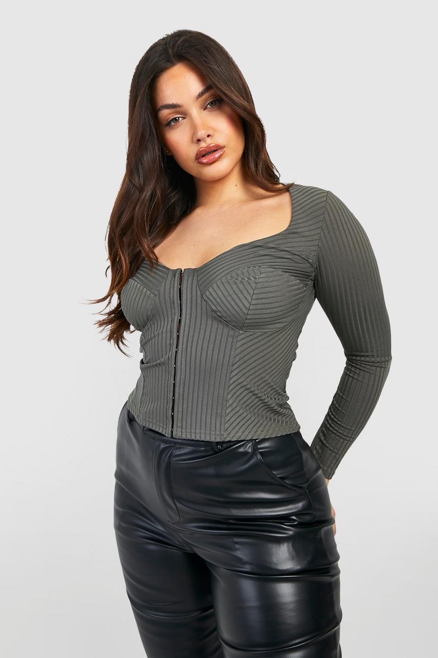 Grande taille - Top à manches longues, Washed khaki
