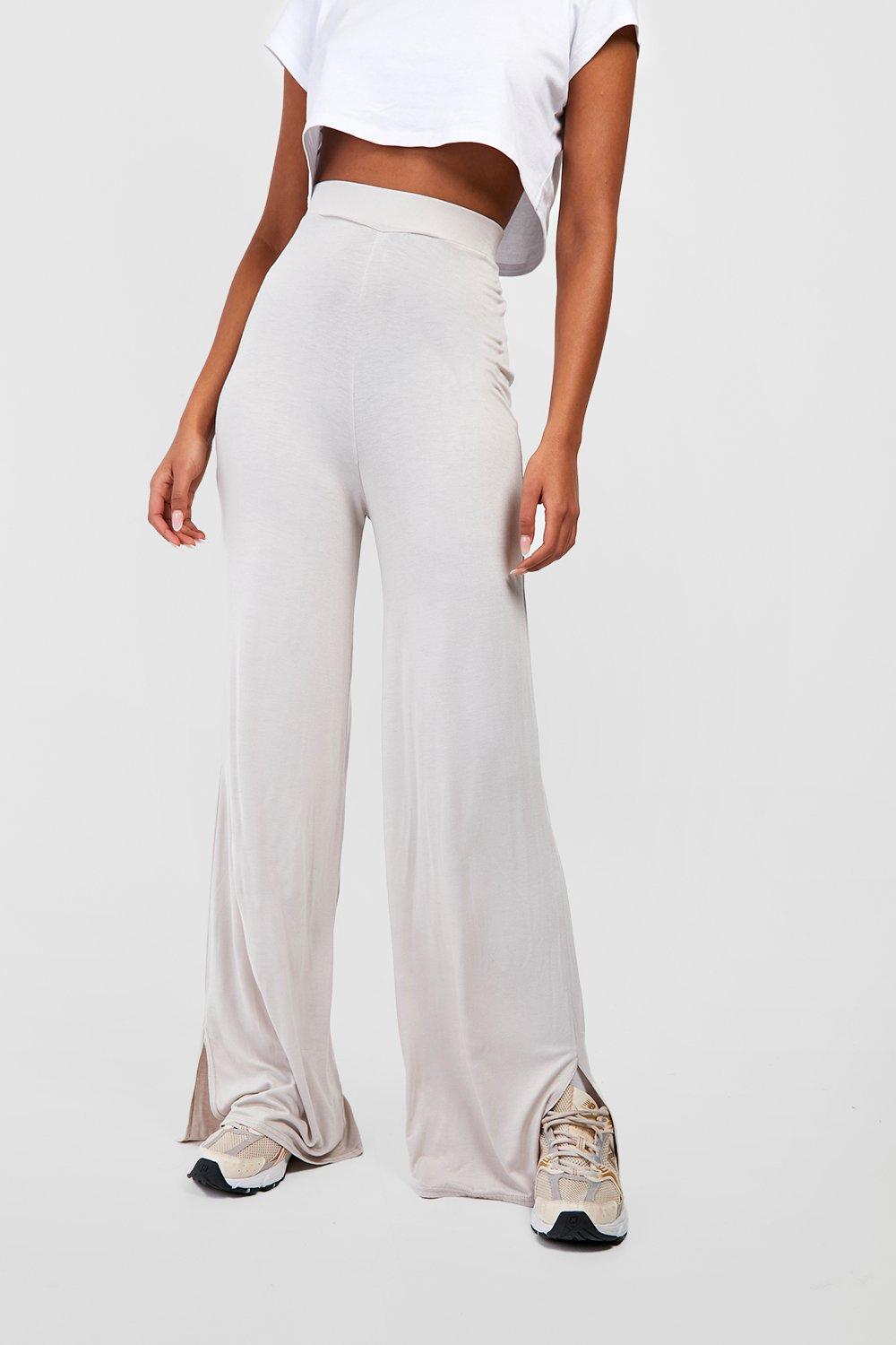 RIBBED WIDE LEG PANTS - White