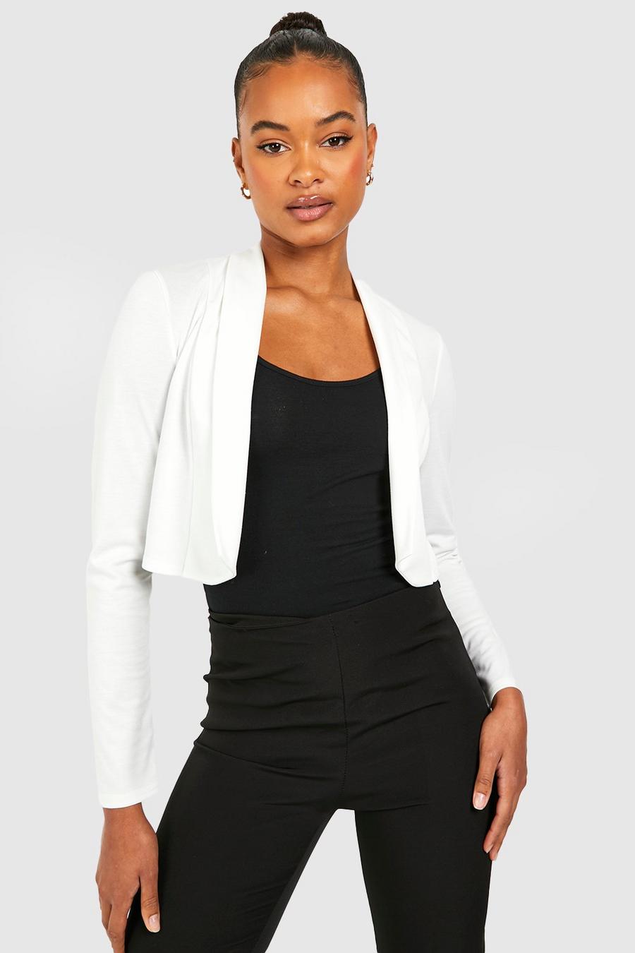 Ivory white Sportswear Basic Jersey Lapel Cropped Blazer