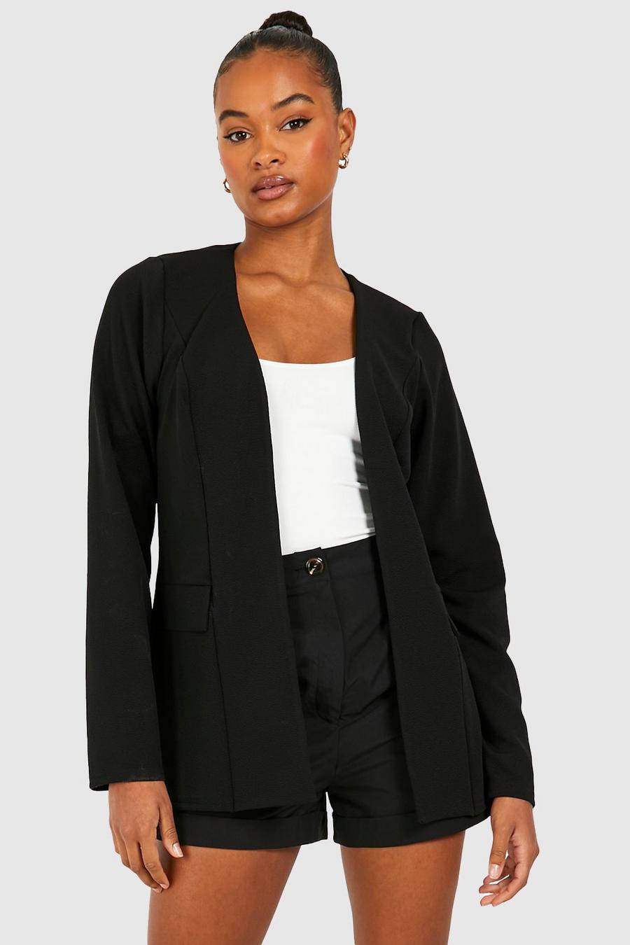 Black Tall Basic Jersey Collarless Fitted Blazer image number 1