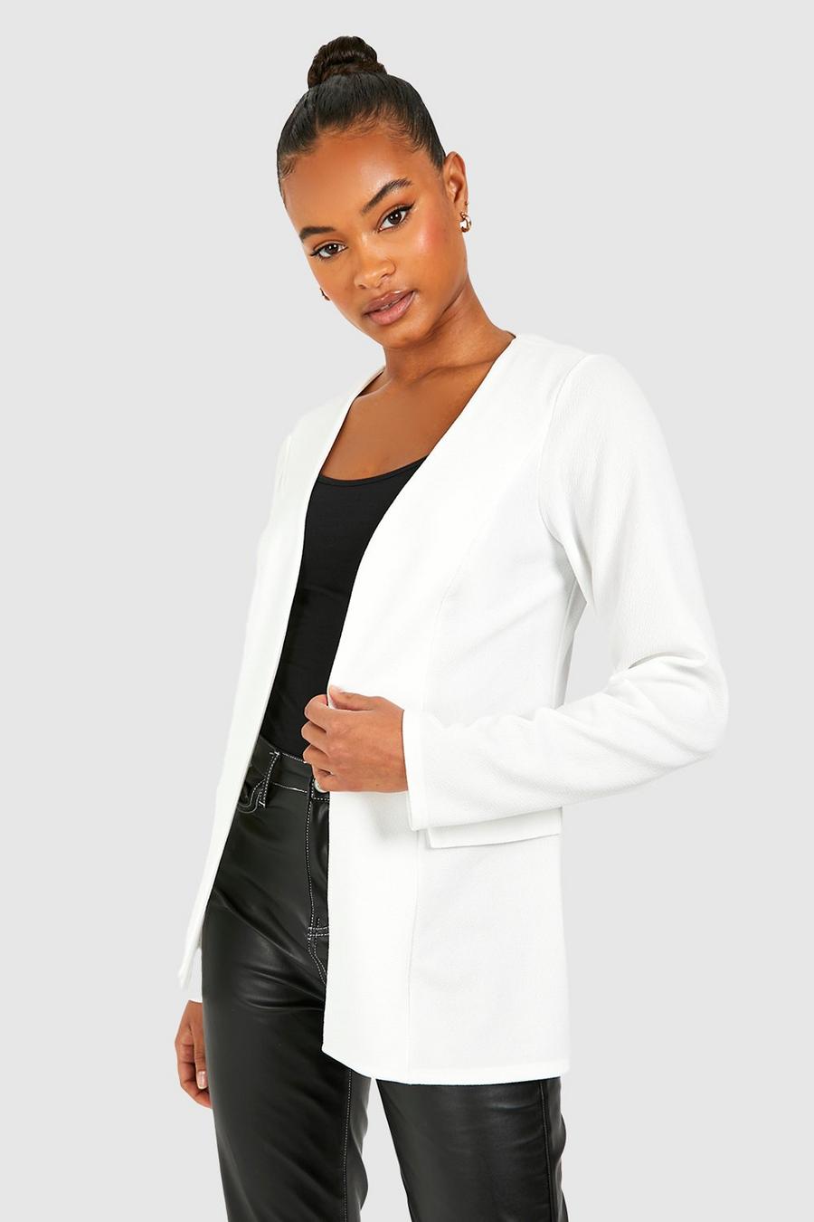 Ivory Tall Basic Jersey Collarless Fitted Blazer image number 1
