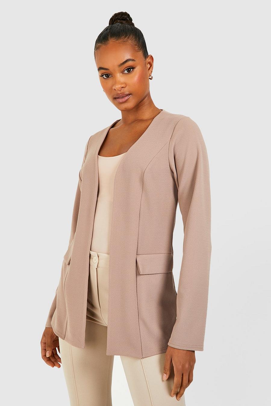 Stone Tall Basic Jersey Collarless Fitted Blazer image number 1